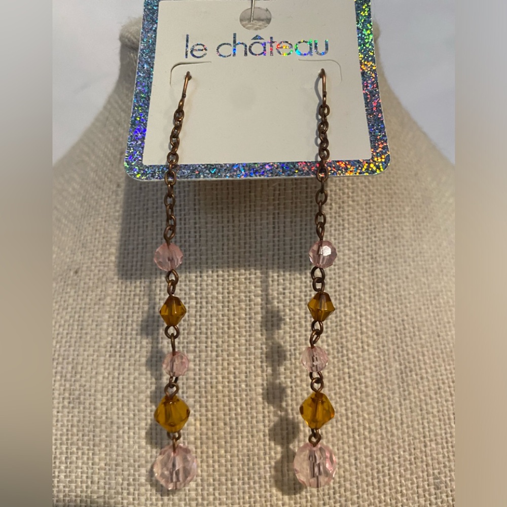 Vintage  1990s Le Chateau Beaded  Drop Earrings on copper Chain